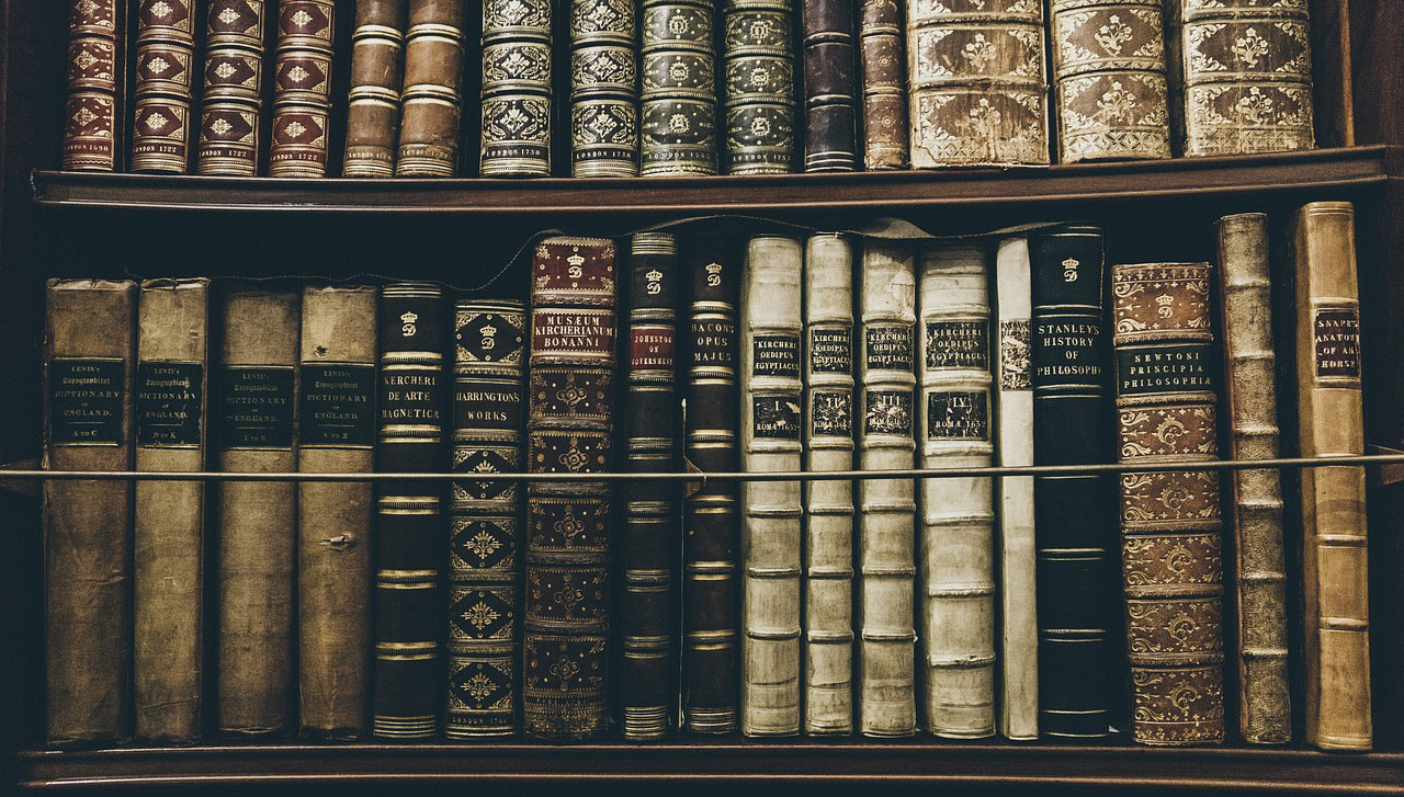Historische Buchbände in einer Bibliothek